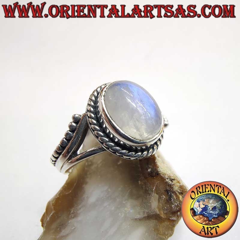 Anello Argento Pietra Luna Arcobaleno Ovale - Gioiello Iridiscenza