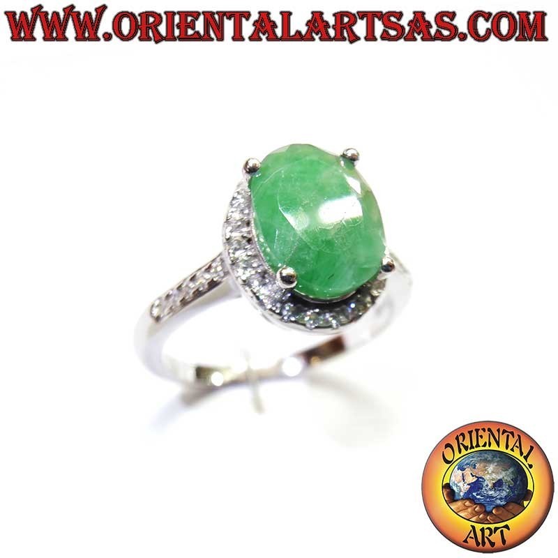 Bague Argent 925 Émeraude Naturelle Ovale - Contour Zircons