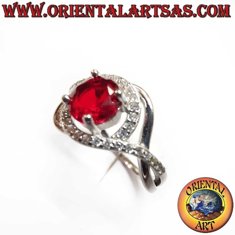 Anello Argento 925 Granato Zirconi - Design Asimmetrico