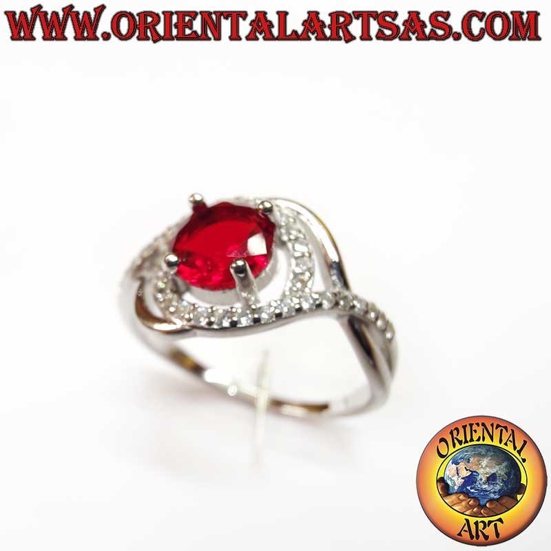 Silver 925 Garnet Zircon Ring - Asymmetrical Design