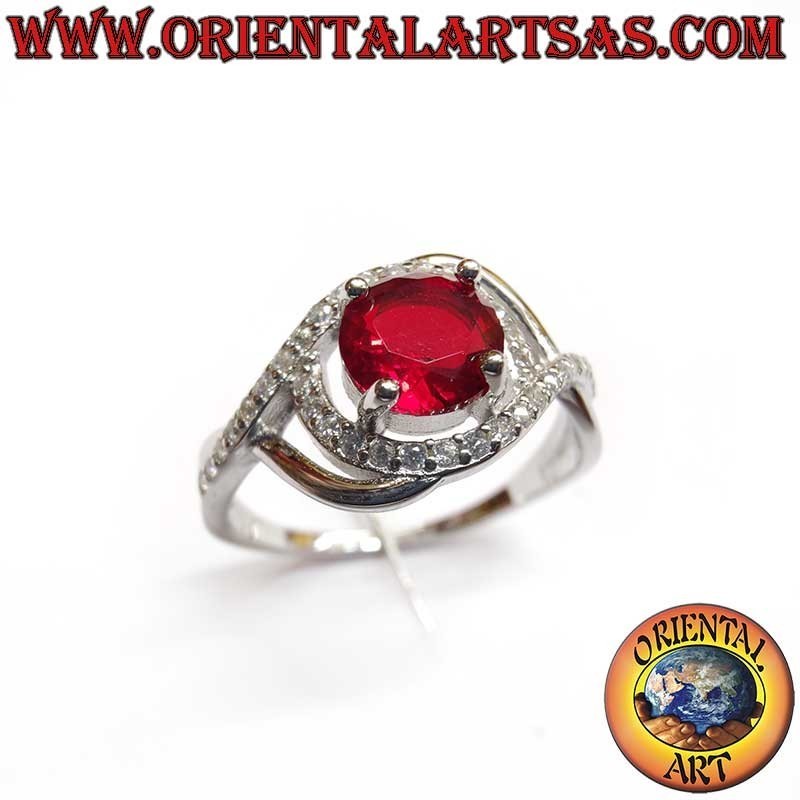 Anello Argento 925 Granato Zirconi - Design Asimmetrico