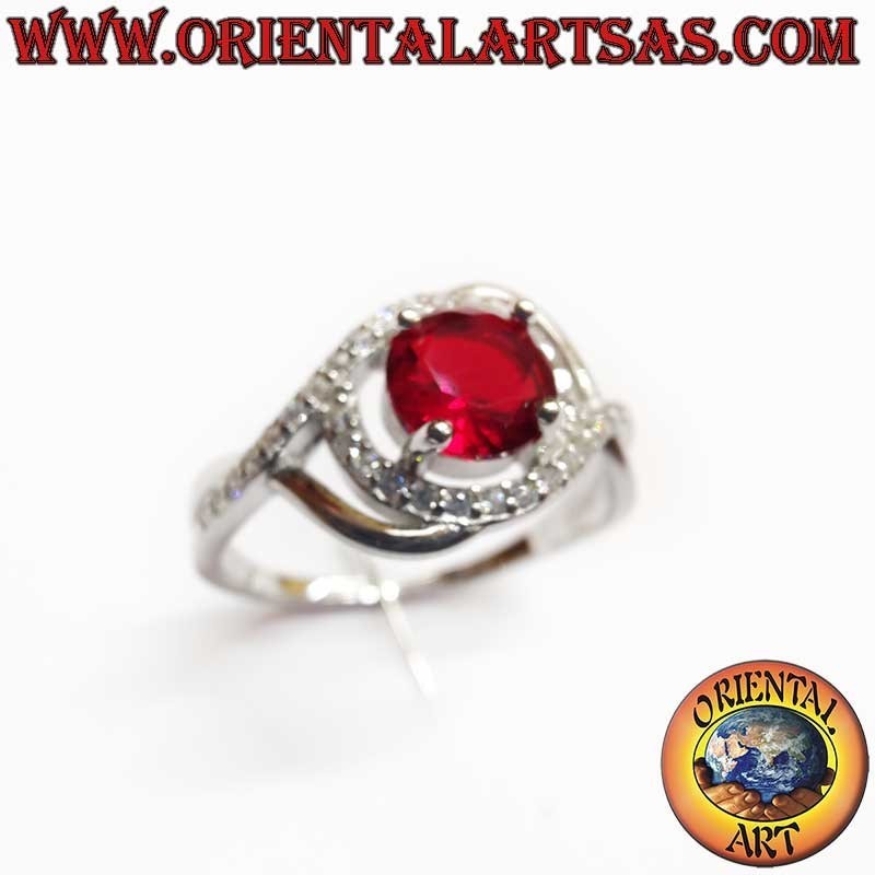 Anello Argento 925 Granato Zirconi - Design Asimmetrico