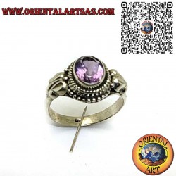 Anillo Plata 925 con Amatista Natural Ovalada Facetada y Contorno Trenzado