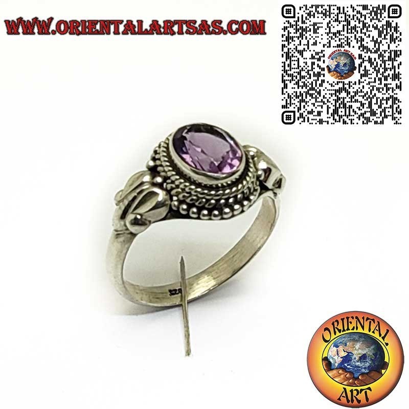 sterling silver ring with natural oval amethyst (A++) – Braided design