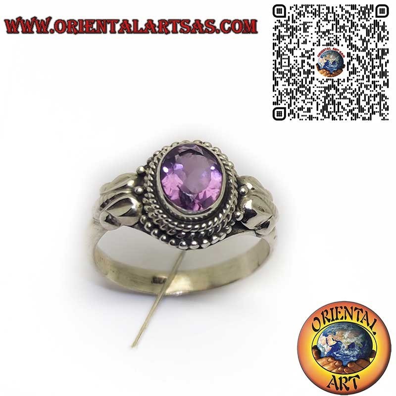 sterling silver ring with natural oval amethyst (A++) – Braided design