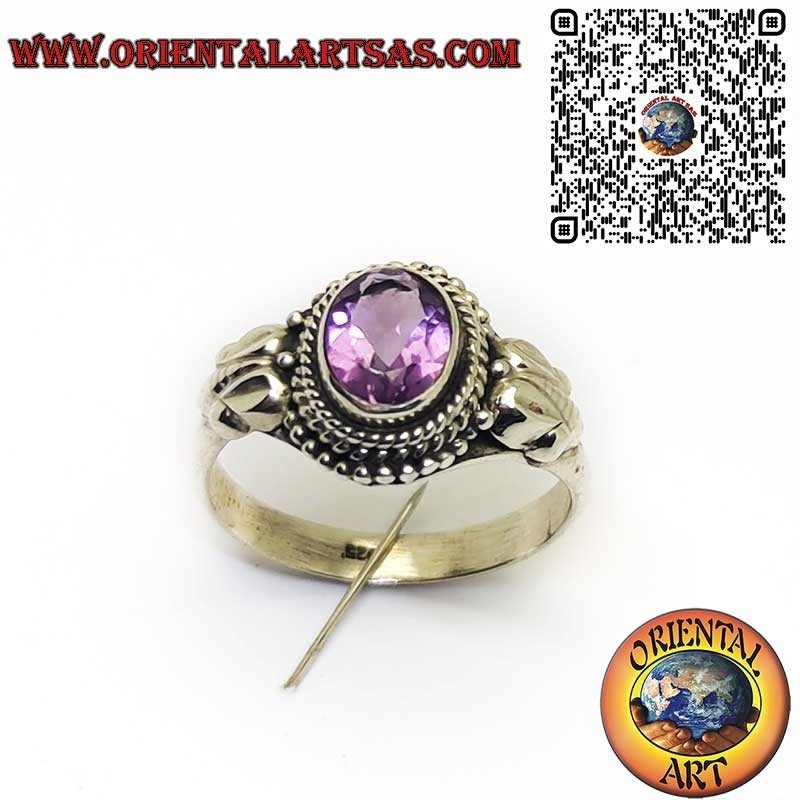 Anillo de plata con amatista ovalada natural (A++) – Diseño trenzado