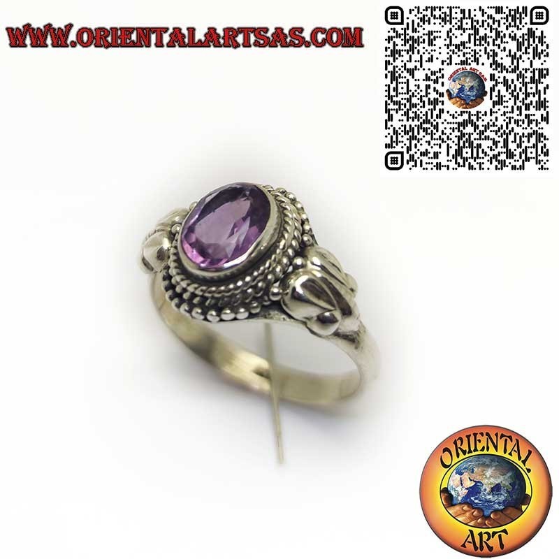 925er Silberring mit natürlichem ovalem Amethyst (A++) – Geflochtenes Design