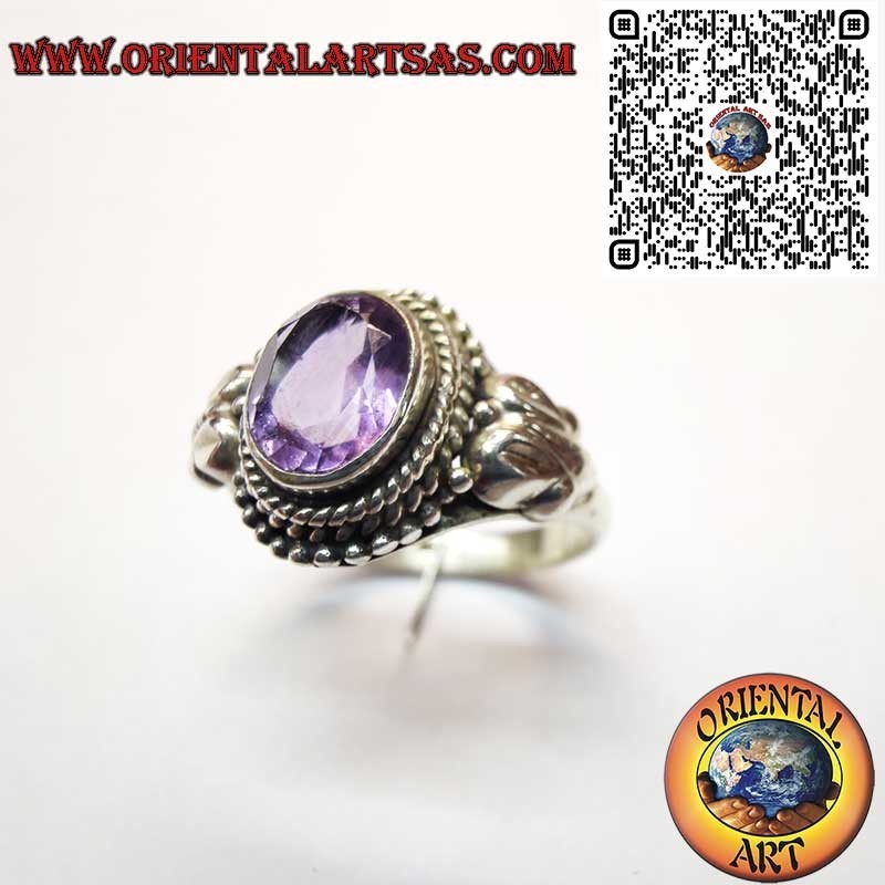 sterling silver ring with natural oval amethyst (A++) – Braided design