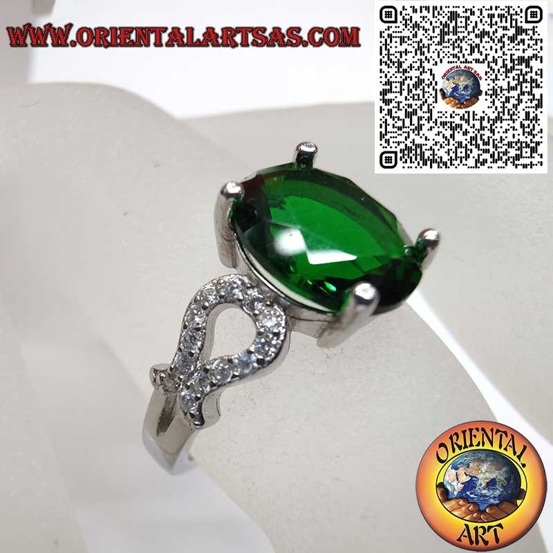 Anello Argento 925 Smeraldo Ovale Zirconi - Lusso Classico