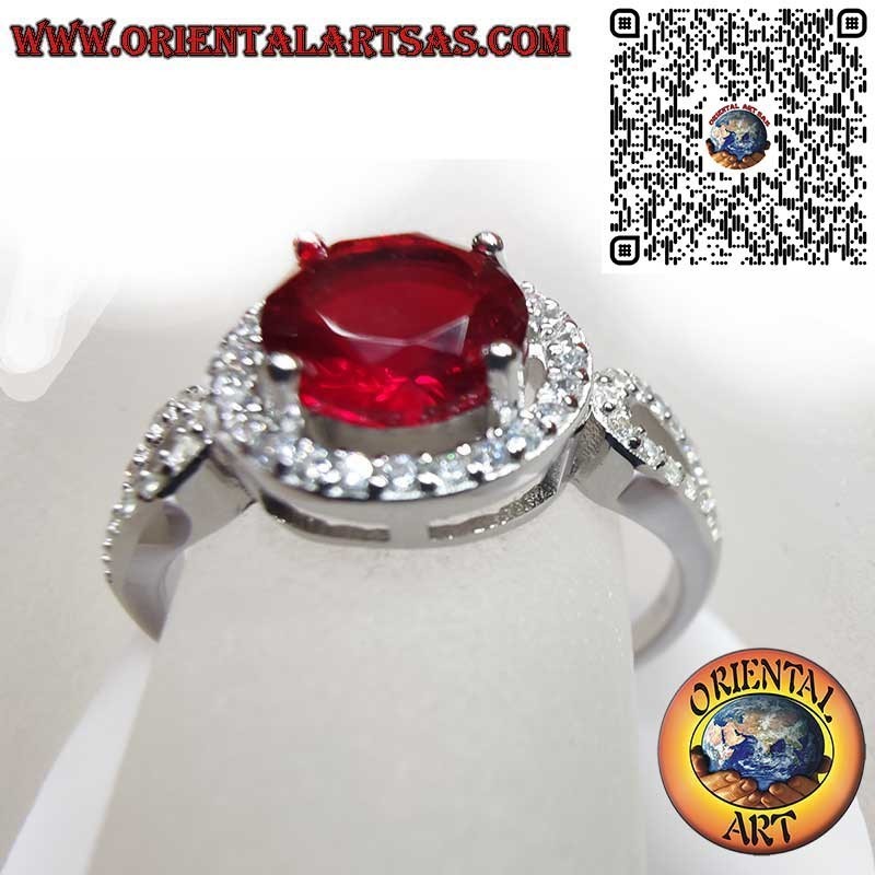 Anello Argento 925 Rubino Tondo Zirconi - Lusso Passione Eleganza