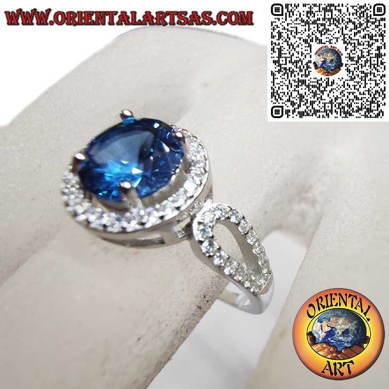 Bague Argent 925 Saphir Rond Zircons - Élégance Classique