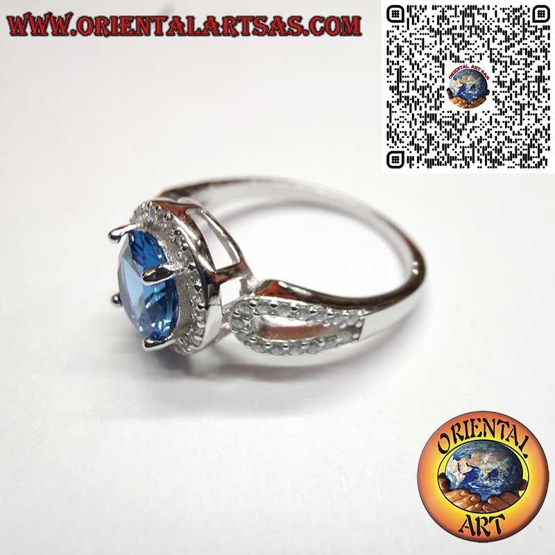 Anello Argento 925 Zaffiro Tondo Zirconi - Eleganza Classica