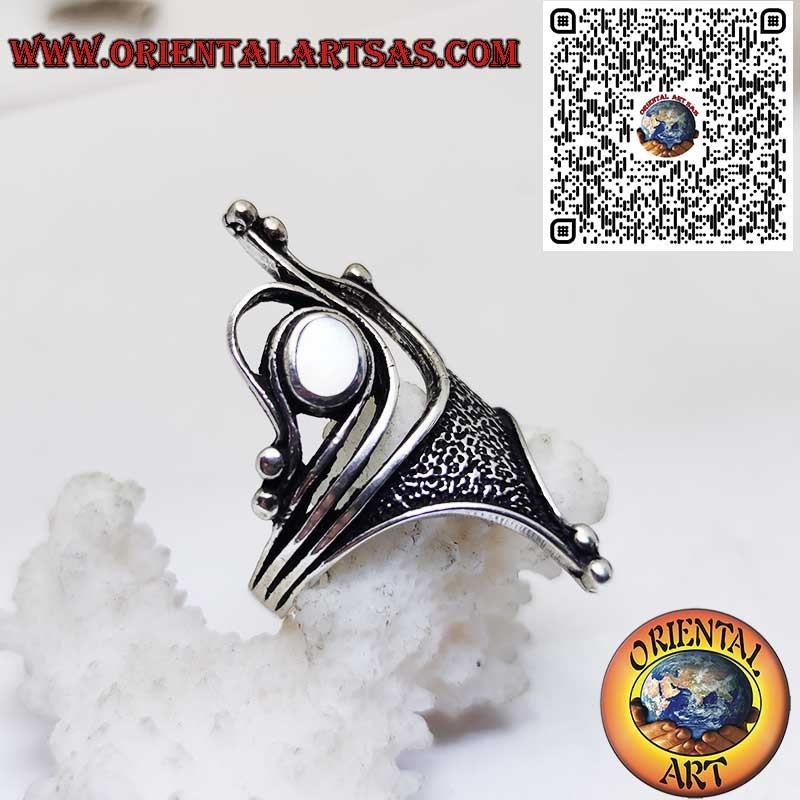 Anello Argento 925 con Madreperla | Stile Scultoreo Unico e Ossido