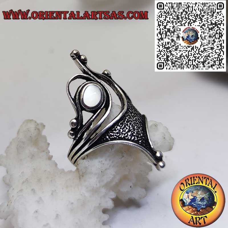 Silber 925 Ring mit Perlmutt | Skulpturales Oxidiertes Design Jugendstil