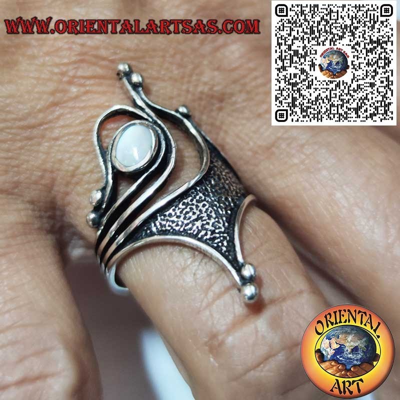 Silber 925 Ring mit Perlmutt | Skulpturales Oxidiertes Design Jugendstil