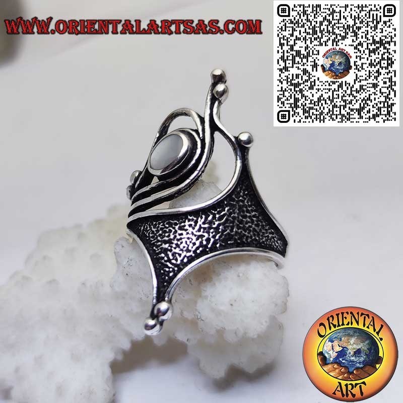 Bague Argent 925 Nacre | Design Sculptural Oxydé Style Art Nouveau