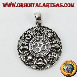 Silver Pendant, Om with eight Good Auspicious Symbols (Large)