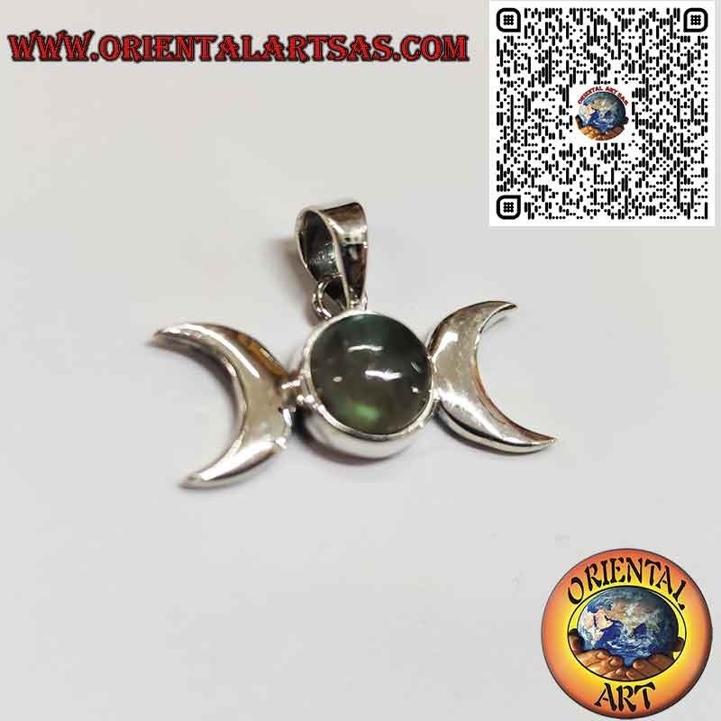 Triple Goddess Labradorite Silver Pendant - Magical Symbol