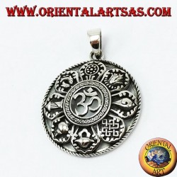 Pendentif en argent, Om avec huit bons symboles épais (grands)