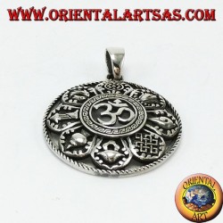 Colgante de plata, Om con ocho buenos símbolos auspiciosos (grande)