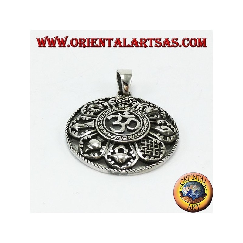 Pendentif en argent, Om avec huit bons symboles épais (grands)