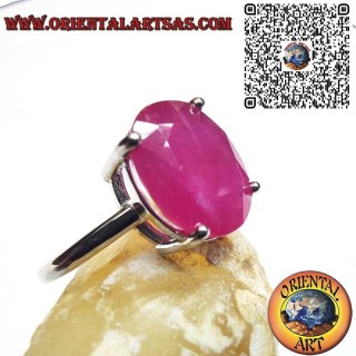 Anello Argento 925 Rubino Naturale Ovale - Montatura Classica