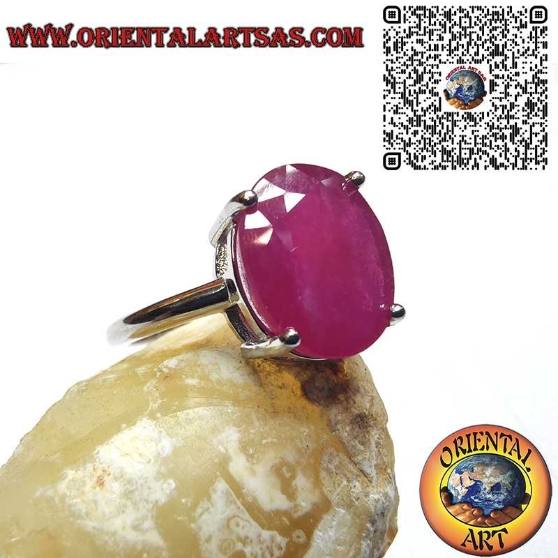 Silber 925 Natürlicher Rubin Oval Ring - Klassische Fassung