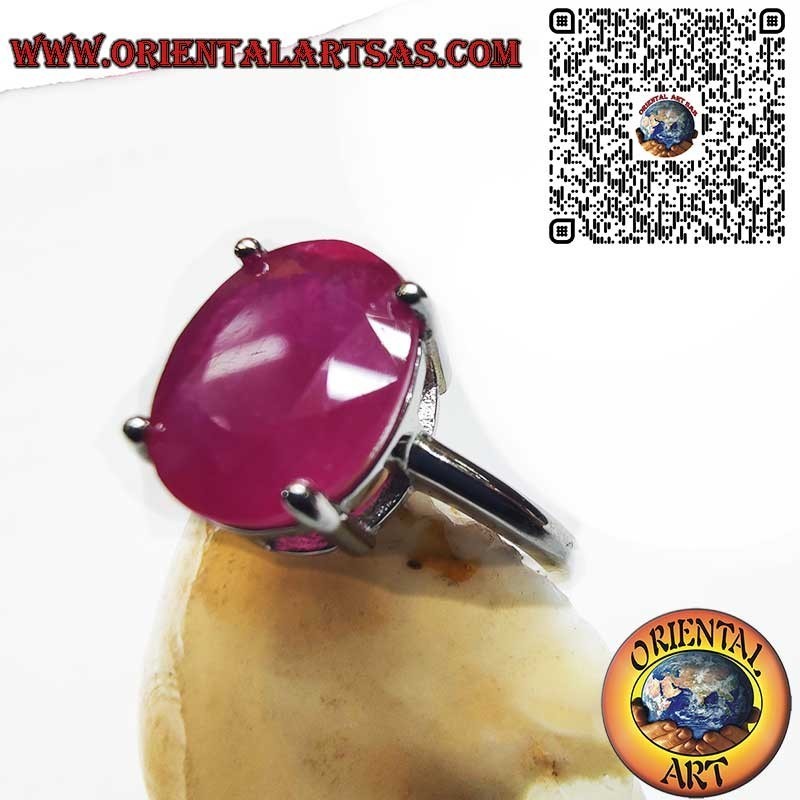 Silver 925 Oval Natural Ruby Ring - Classic Setting