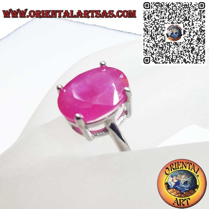 Bague Argent 925 Rubis Naturel Ovale - Monture Classique