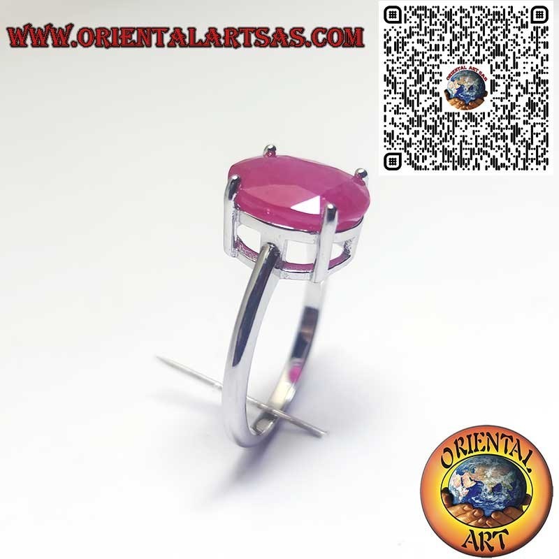 Anello Argento 925 Rubino Naturale Ovale - Montatura Classica