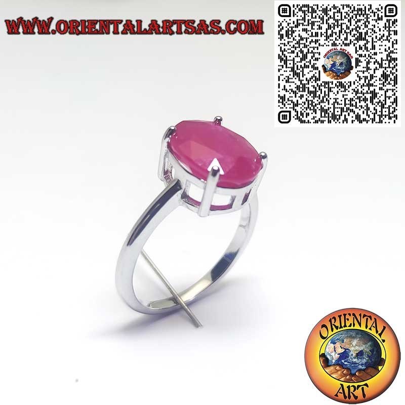 Silber 925 Natürlicher Rubin Oval Ring - Klassische Fassung