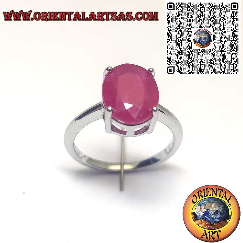 Silber 925 Natürlicher Rubin Oval Ring - Klassische Fassung
