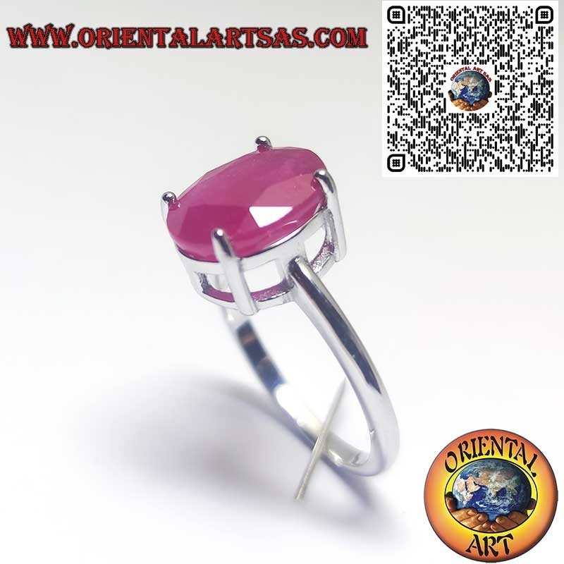 Silber 925 Natürlicher Rubin Oval Ring - Klassische Fassung