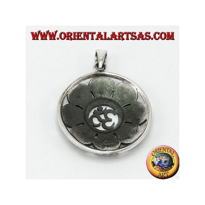 Silver Pendant, Om with eight Good Auspicious Symbols (Large)