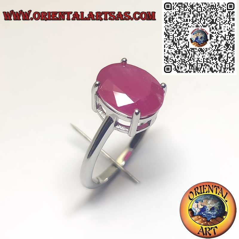Anello Argento 925 Rubino Naturale Ovale - Montatura Classica