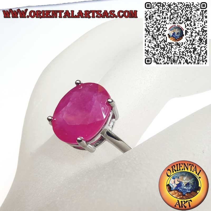 Anillo Plata 925 Rubí Natural Ovalado - Engaste Clásico