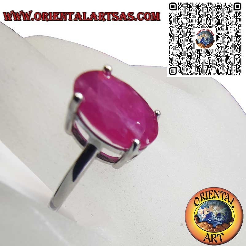 Silver 925 Oval Natural Ruby Ring - Classic Setting