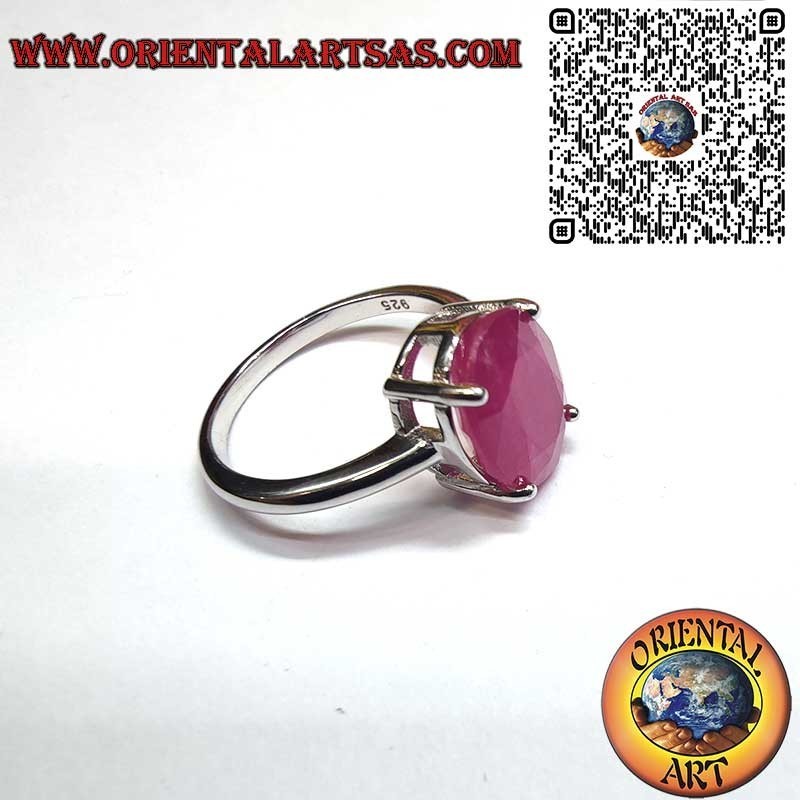 Anello Argento 925 Rubino Naturale Ovale - Montatura Classica