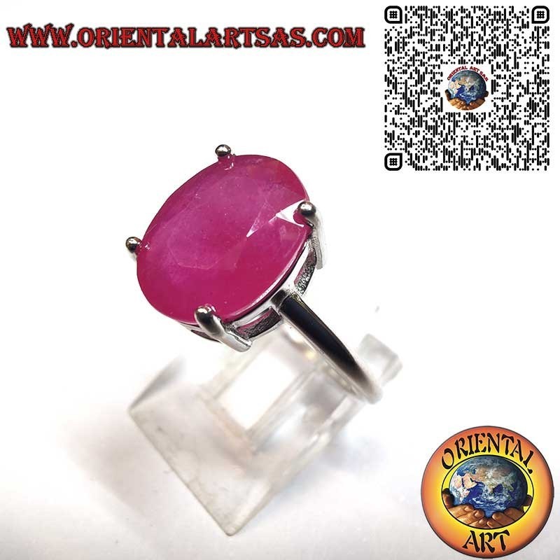 Silver 925 Oval Natural Ruby Ring - Classic Setting