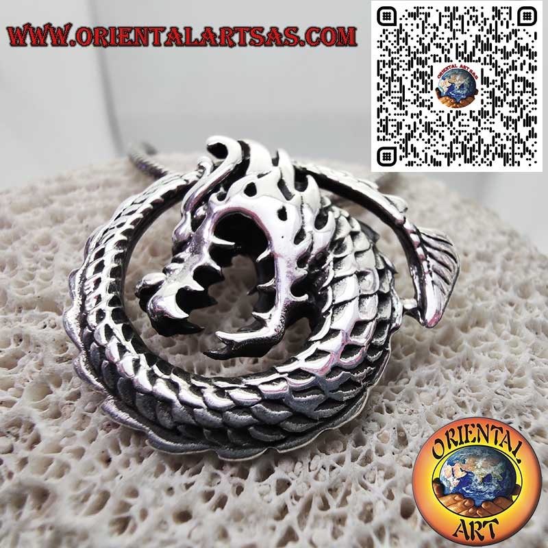 Colgante Dragón en Espiral en Plata 925 - Amuleto de Fuerza y Sabiduría