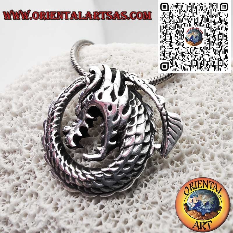 Pendentif Dragon Spirale Argent 925 - Amulette Celtique Mythologique