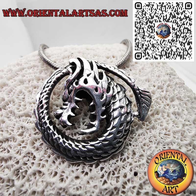 Spiral Dragon Silver 925 Pendant - Mythological Celtic Amulet