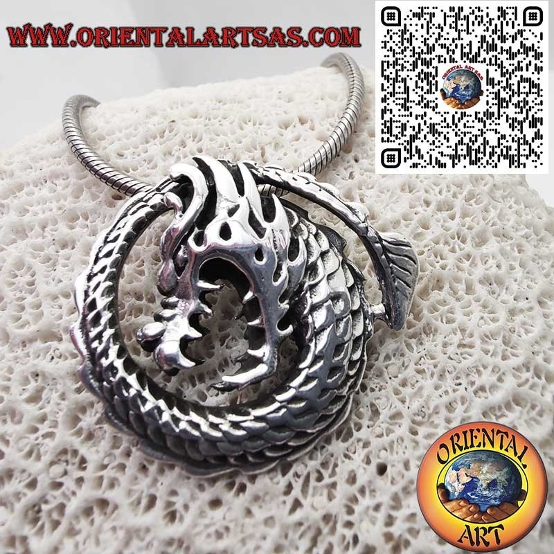 Spiral Dragon Silver 925 Pendant - Mythological Celtic Amulet