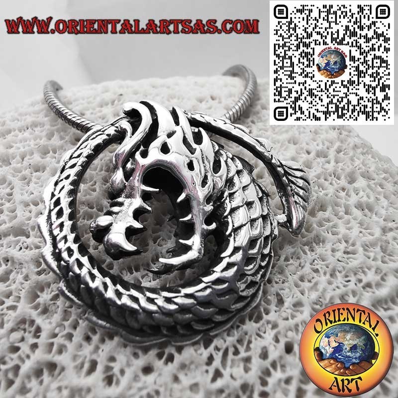 Spiral-Drachen Silber 925 Anhänger - Mythologisches Keltisches Amulett