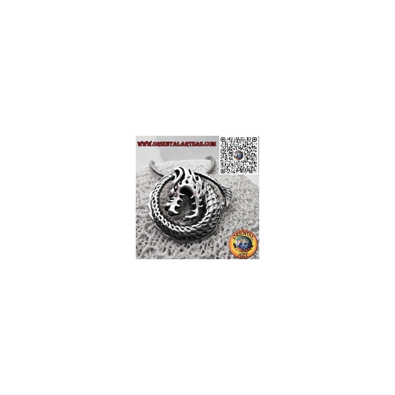 Spiral-Drachen Silber 925 Anhänger - Mythologisches Keltisches Amulett