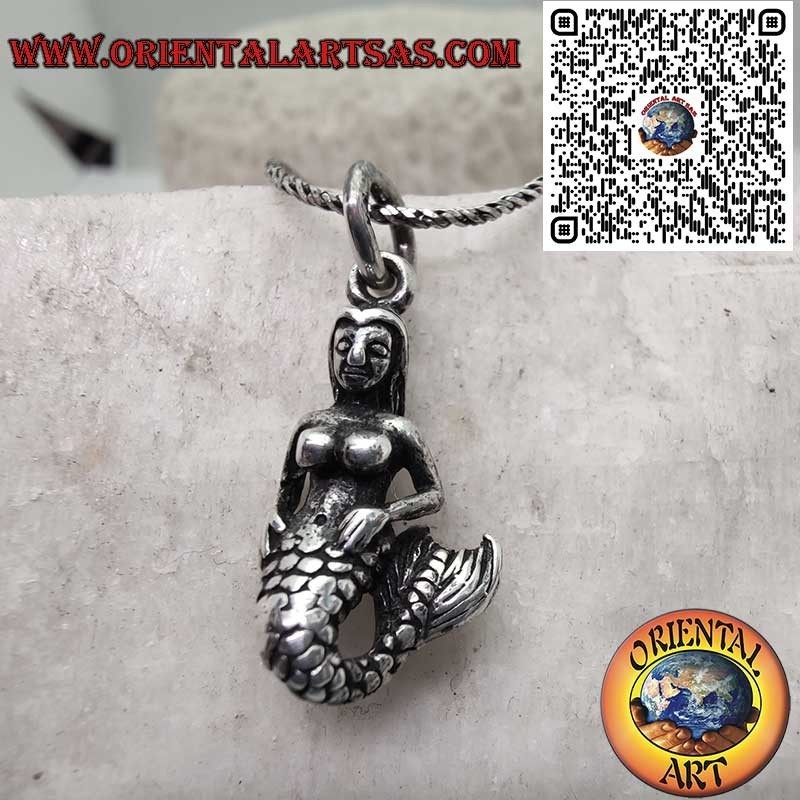 3D Meerjungfrauen Silber 925 Anhänger - Meeresmythologie Schmuck