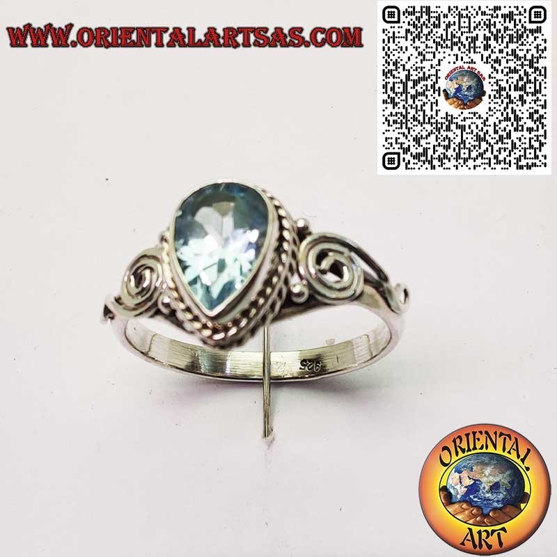 Anillo Topacio Natural Gota Plata 925 - Espiral Simbólica