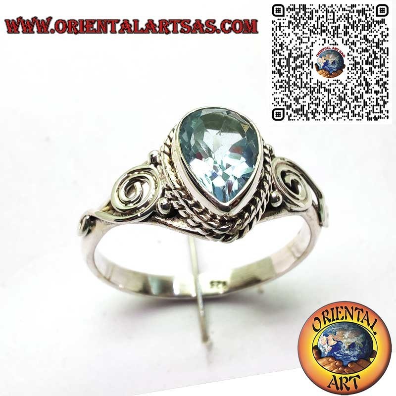 Ring aus 925er Silber mit Natürlichem Topas im Tropfenschliff und Spiral-Design