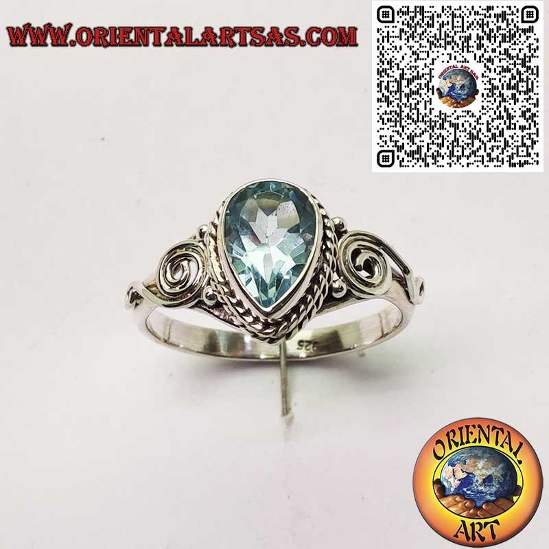 Anello Topazio Naturale Goccia Argento 925 - Spirale Simbolica