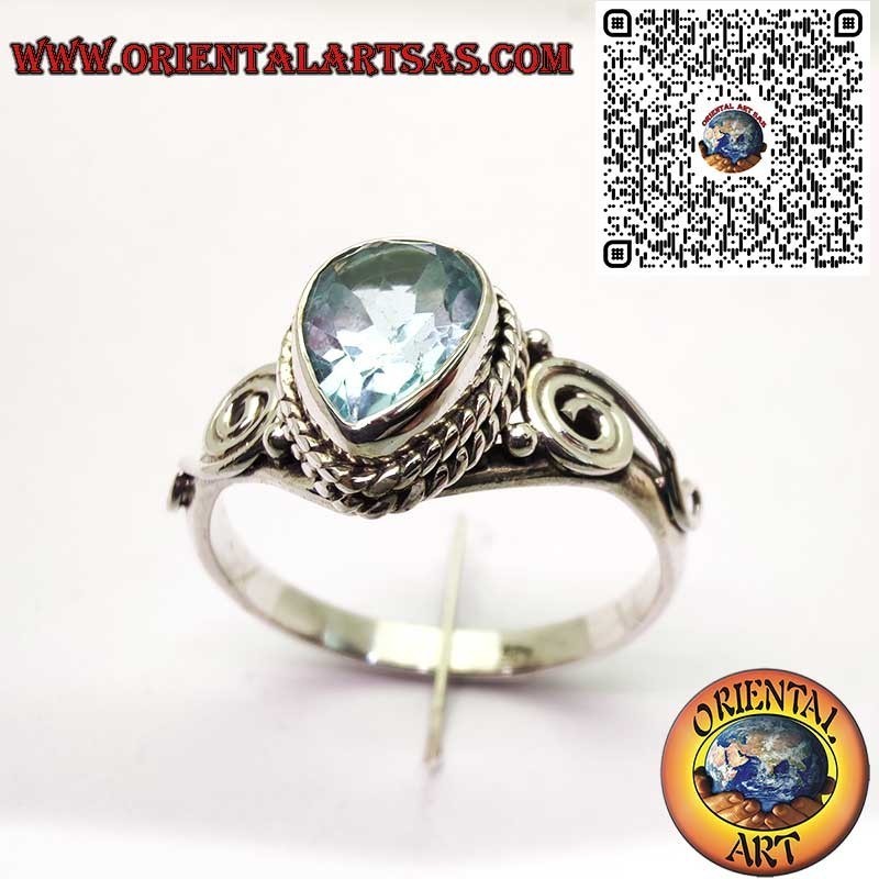 Natürlicher Topas Tropfen Silber 925 Ring - Symbolische Spirale